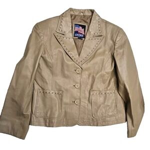 Vintage Women's Leather Jacket XL Brow Leather U.S.A Button Up